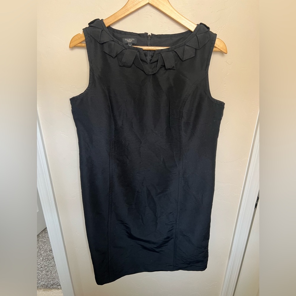 Talbots Black Sleeveless Dress Size 16p Cotton Silk Blend Folded Neckline